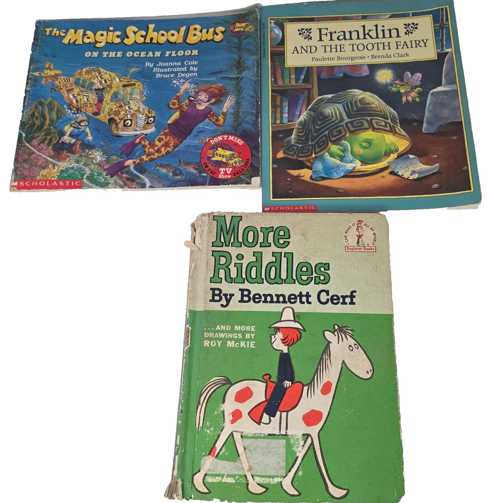 Vintage Kids Books Lot Dr Seuss More Riddles Magic School Bus Franklin Scholasti